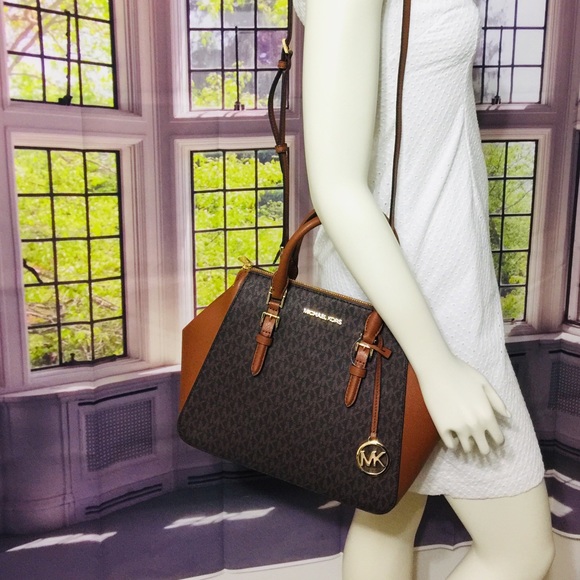 NWT Michael Kors Charlotte Brown large Satchel Bag - Picture 5 of 15